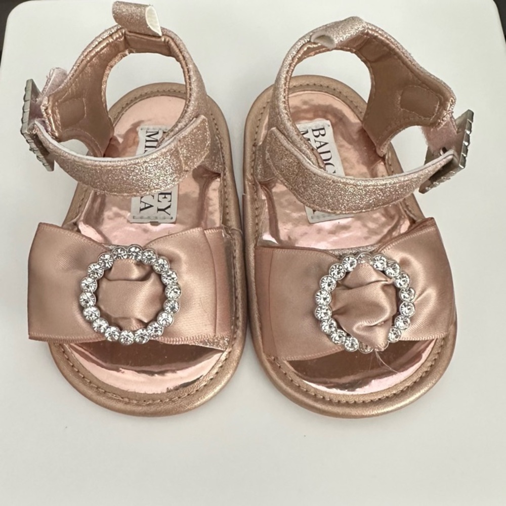 Badgley Mischka Baby Sandals in Rose Gold